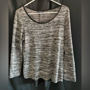 Lavish Black & White Marled Long Sleeve Scoop Neck Top